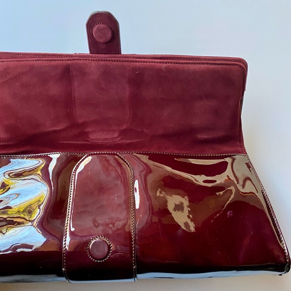 Christian Louboutin Patent Calfskin Liv Clutch with metal buckle, color Oxblood - Picture 7 of 16